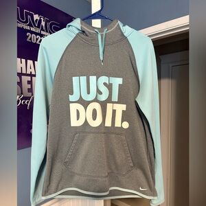 Nike Gray and Light Blue Hoodie
